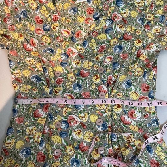 VINTAGE 90S FLORAL COTTAGECORE ASYMMETRICAL BUTTON FRONT SHORT SLEEVE ROMPER 6 - Picture 8 of 10